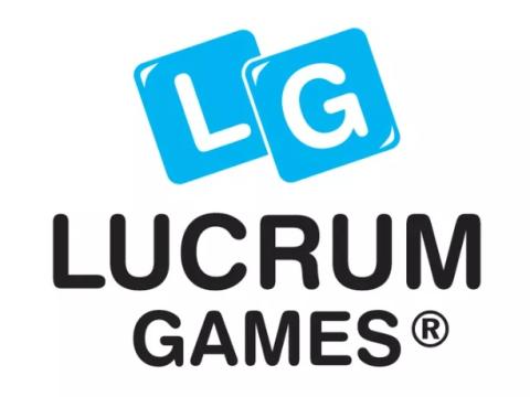 zwei schräge Quadrate blau, überlappend, links L, rechts G, analog Scrabble Steinen, darunter LUCRUM darunter GAMES, Games etwas kleiner als LUCRUM