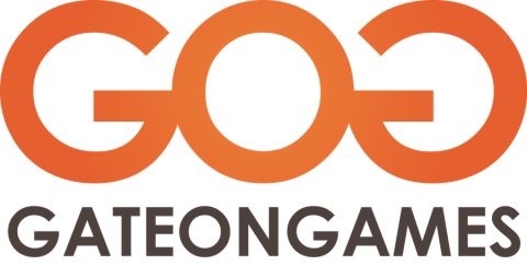 GOG, letztes G spiegelverkehrt, darunter GATEONGAMES, verschiedene Farbstellungen