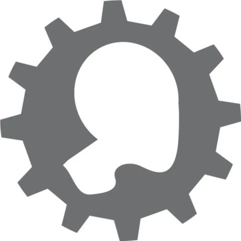 Zahnrad, in der Mitte sehr abstrakte Silhouette eines Kopfs, Profil nach rechtsverein