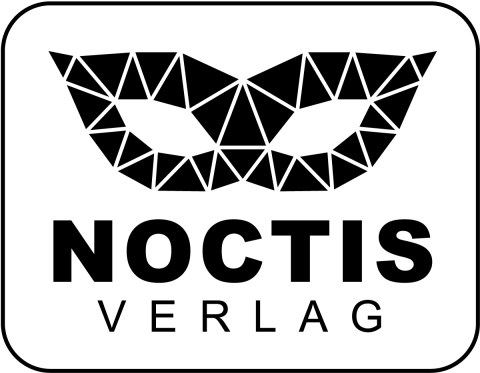 Augenmaske aus schwarzen Dreiecken, getrennt durch weiße Striche, Darunter NOCTIS VERLAG in zwei Zeilen, Noctis fett gedruckt