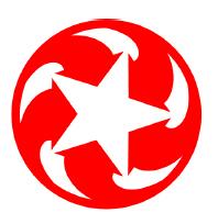 Kugel rot mit gebogenen Pfeilen in weiß, weißer Stern in der Mitte, mit und ohne "Winning Moves" darunter