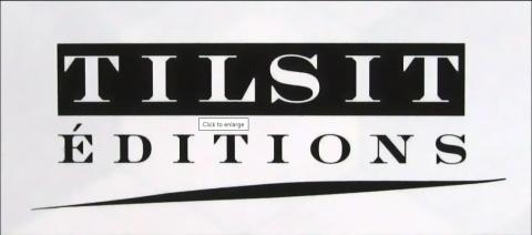 TILSIT in weiß auf schwarzem Rechteck, Edition in weiß, schwarzer Unterstrich, alles in weißem Rechteck, auch andere Farben