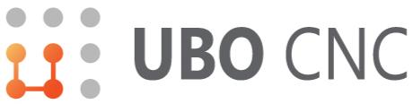 9 Punkte, 3x3, Strich von orange bis rot als "U" zwischen den vier Punkten links und mitte in Reihe 1 und 2, daneben mitti UBO CNC, UBO fett, alles auf weiß oder Box Hintergrund