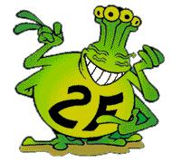 Grinsender Frosch mit Siegeszeichen und Krone, auf dem sehr runden Bauch "2F"