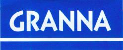Blaues Rechteck, darin weißer Strich, darauf GRANNA in weißen Blockbuchstaben