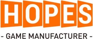Fünf senkrechte Rhomben in Orange, darin weiß HOPES, darunter in schwarz - GAME MANUFACTURER -