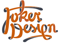 Joker Design in schleifendominierter Zierschrift, Buchstabenschlingen in D, e, g, J etc. teilweise schwarz, Striche und Schlingen über und unter Joker und Design, aus G in Design Mehrfachschlinge