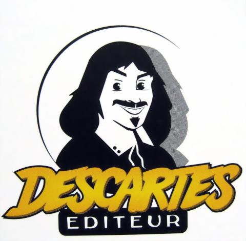 Kreis, darin "Descartes"-Kopf, darunter DESCARTES in gelb , darunter EDITEUR, weiß in schwarzem Rechteck