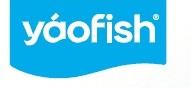 Schriftzug "yáofish" in blauem Rechteck, unterer Rand des Rechtecks gewellt.