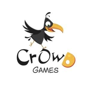 Kreis, farbig, darin Profil nach rechts, gehende Krähe schwarz, Schnabel gelb,Darunter CrOwD in Zierschrift, fett, D gelb, ein Krähenfuß auf O, darunter GAMES
