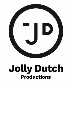 Kreis, darin Gesicht aus links kleiner Querstrich, mittiog J als Nase, kleiners D als zweites Auge, ales schwarz auf weiß, darunter Jolly Dutch, darunter kleiner Productions