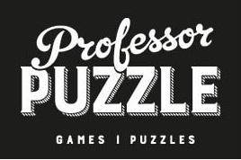 Professor in Schreibschrift, darunter PUZZLE in Blockbuchstaben, darunter kleiner Games I Puzzles in Blockbuchstaben, alles weiß auf schwarz