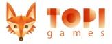 Fuchskopf, orange schattiert, daneben TOPI in orange schattierten geometrischen Formen, darunter games in orange