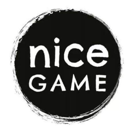 schwarzer Kreis, darin weiß nice GAME in zwei Zeilen,  auch umgekehrte Farbstellung