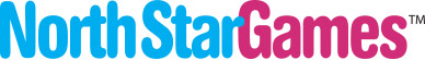 North Star blau, Games rot, in einer Zeile, das r von Star ragt in das G von Games