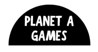 Halbkreis waagrecht, schwarz; darin weiß PLANET A, darunter GAMES