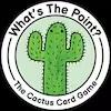 grüner 3-Arm-Kaktus auf hellblauem Kreis, darumherum weißer Kreis, schwarz gerahmt, darin The Cactus Card Game unten, oben What's the Point