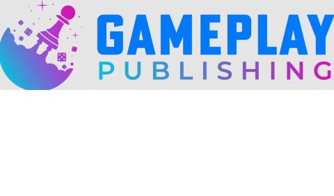 Halbkreis schräg wie Wasser, mittig darauf Turm wie Person aus Schachfiguren, rundherum Würfelflächen verschiedener Größe mit Augenzahlen 3,4,5,6, daneben GAMEPLAY PUBLISHING 2-zeilig, farbig oder s/w