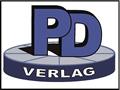 PD in Lila auf einer Scheibe, an deren Rand VERLAG in Inversfarben zu PD