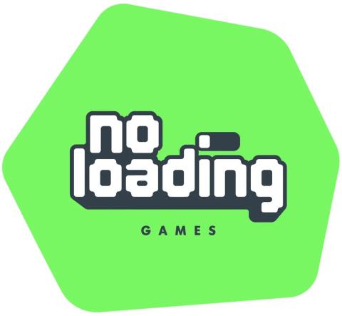 unregelmäßiges Sechseck  grün, darin no lading, weiß auf schwarz, unter adi Games winzig, dünn, schwarz