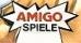 AMIGO Spiele im Zackenoval wie rechteckiger Kometenkopf, nach unten offen wie gerader abgeschnitter Kometenschweif, darunter SPIELE