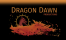 Kreis mit Dornen, darin Drachenkopf ähnlich Nessie mit herausgestreckter Zunge, auf rot-orange-gelber Wolke, darüber DRAGON DAWN, zweite Zeile PRODUCTIONS, kleiner und unter Dawn. Auch ohne diese Zeil