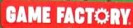 Rechteck rot, Ecken gerundet, daring GAME FACTORY in einer Zeile, weiß, O als Zahnrad