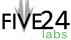 FIVE24 schwarz, grauer mehrfach gezackter Pfeil Richtung unten durch V, unter 24 "labs" in grün, Kleinbuchstaben