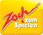 Zoch in roter Schreibschrift, schräg, darunter "zum Spielen" mit rotem i-Punkt - auch in anderen Farbstellungen