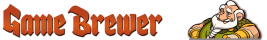 Game Brewer als Schriftzug in kurrent-ähnlicher Schrift, rot, mit oder ohne Zwerg