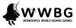 Fotografentuch, mit Beinen, schwarz, Kamera als schwarze Umrisse vor Kopf, daneben WWBG, farbiger Ring um rechten Strich von W; unter WWBG bündig WONDERFUL WORLD BOARD GAMES, kleiner, dünner
