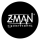 Z-MAN Schriftzug zwischen zwei Linien, darunter games, alles im gemusterten oder ungemusterten Kreis