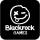 Schwarzes Qwuadrat, Rundecken, darin Gesicht x und - als Augen, Bogen für Mund mit Kreis als Zunge in weißem  Kreis für Kopf, darunter oder daneben Blackrock darunter GAMES