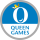 Grauer Kreis, darin in obener Hälfte Q mit Krone auf blau, in untere Hälfte QUEEN GAMES; zweizeilig, blau auf weiß
